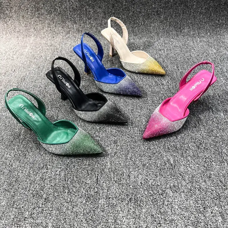 Summer Women's Baotou Sandals Female Fashion Shiny Pointed Thin Heel Pumps Ladies Comfort Outdoor Leisure Lazy Shoes