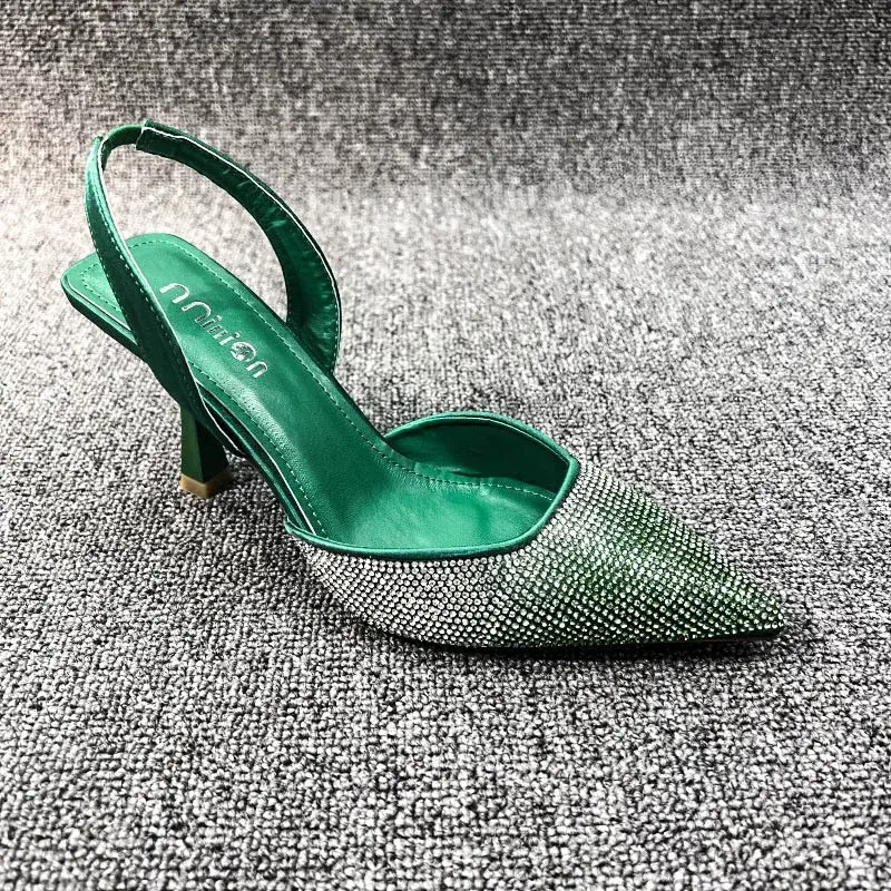 Summer Women's Baotou Sandals Female Fashion Shiny Pointed Thin Heel Pumps Ladies Comfort Outdoor Leisure Lazy Shoes