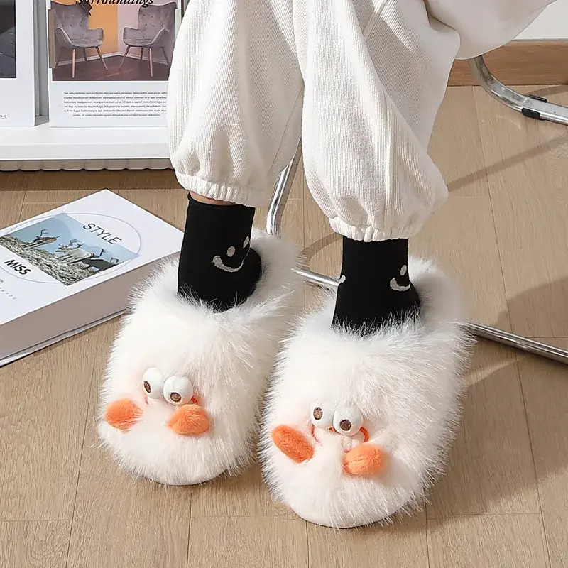 Women Cartoon Fluffy Soft Sole Home Slippers Winter Indoor Couples Cotton Slippers Woman Non Slip Flats House Warm Plush Slides