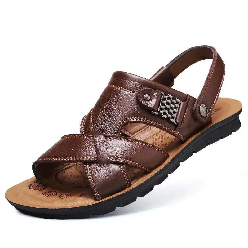 Men Sandals  Male Leather Sandals Classic Men Slippers Beach Shoes for Men Comfortable Walking Roman Sandalias Big Size 48