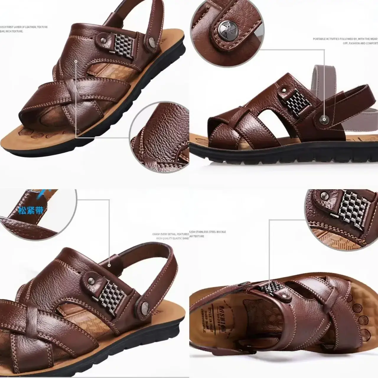 Men Sandals  Male Leather Sandals Classic Men Slippers Beach Shoes for Men Comfortable Walking Roman Sandalias Big Size 48