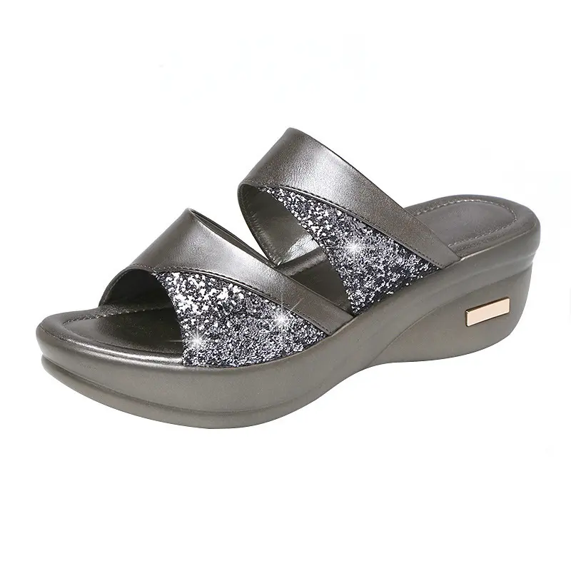 2025 Female Casual Slingbacks Sandals Glitter PU Wedge Platform Comfortable Sandals for Women Spring Summer Wedge Slippers