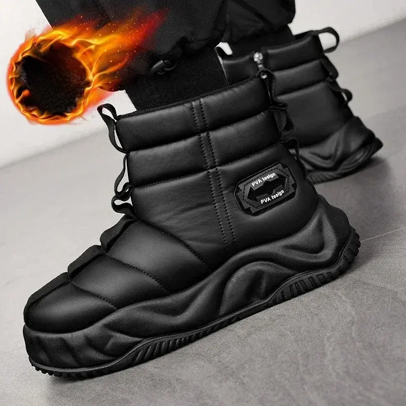 Warm Snow Boots 2024 Men's Fashion Plush Warm Comfortable Anti Slip Thick Sole Cotton Shoes Outdoor Vacation Casual Shoes