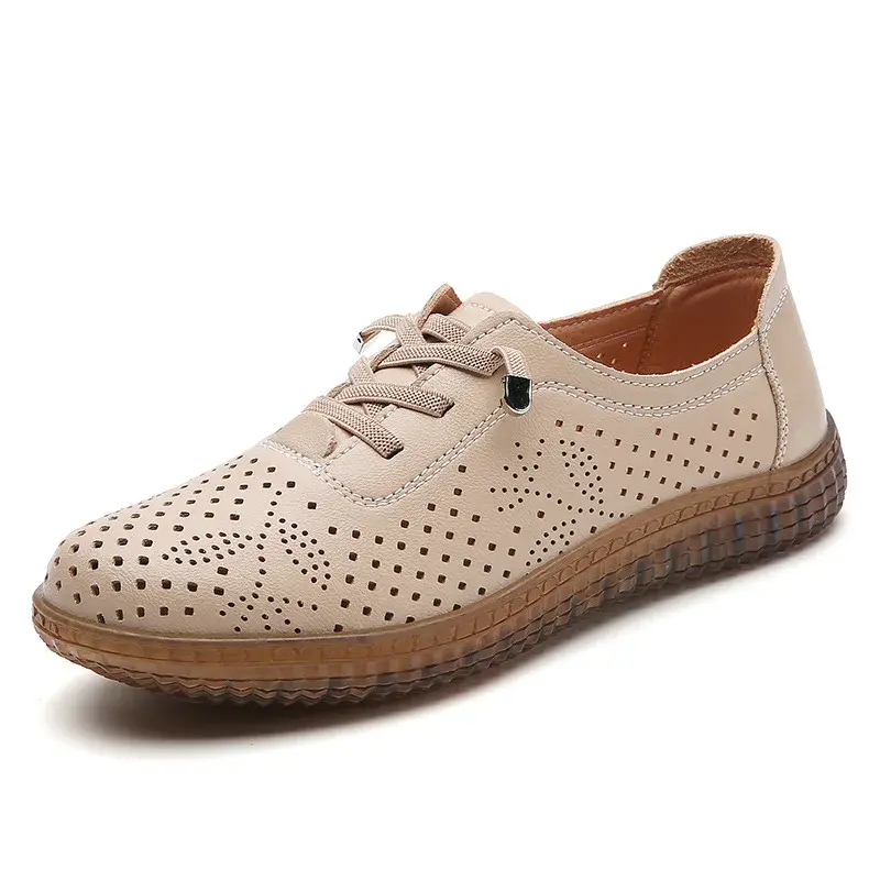 2025 Hollow Flat Mother Shoes Women Casual Shoes Simple White Wear-resistant Women  Sneakers