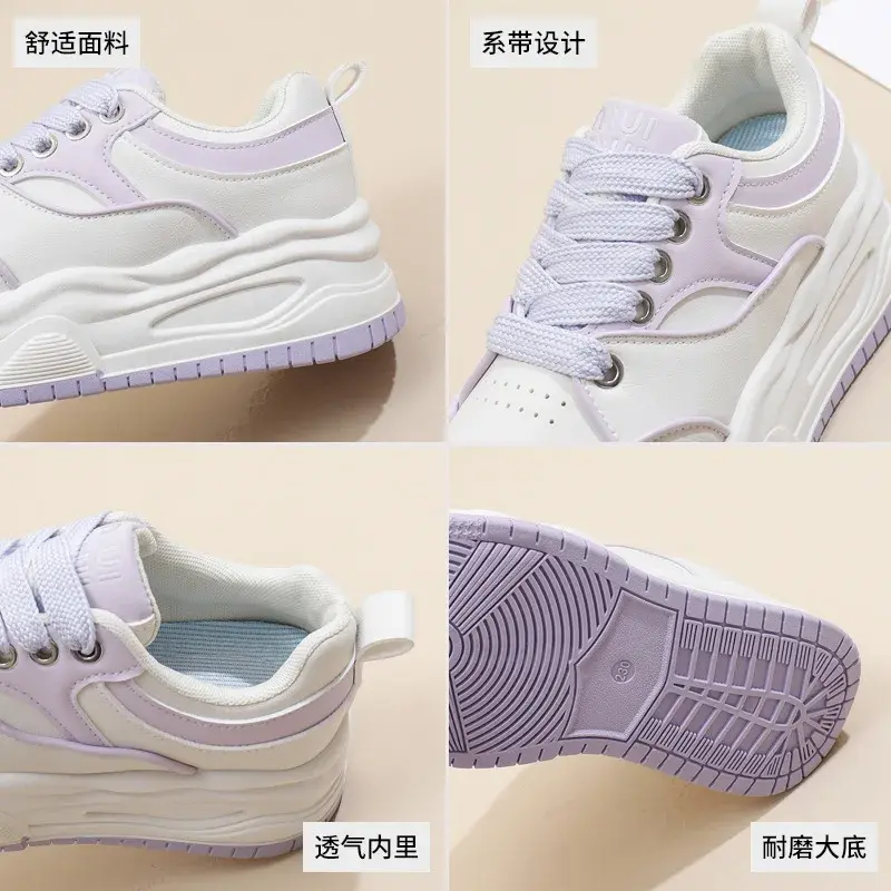 Women's Sneakers  Spring Autumn Lace Up Anti Slip Comfortable Height Increasing Casual Shoes Students Korean White Shoes