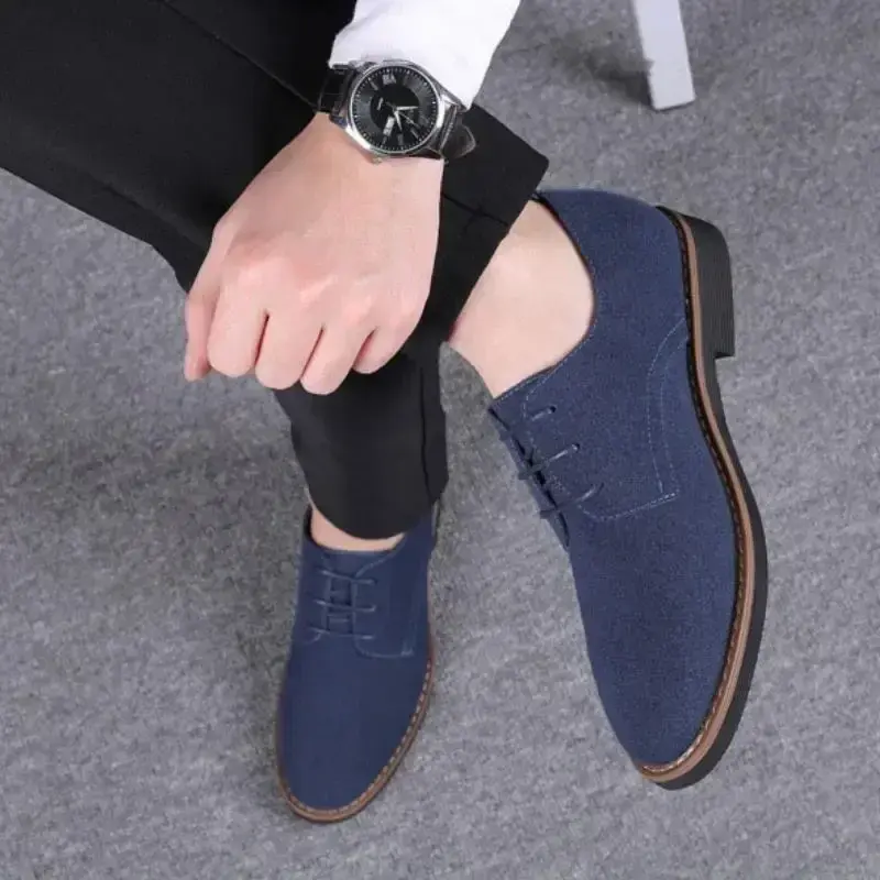 Men Suede Shoes Lace Up Blue Oxford Shoes for Men Flats Fashion new Men Sneakers Autumn Breathable Comfortable Casual Man Shoes