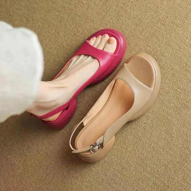 2025 New Women's Leather PU Platform Casual Sandals Ladies Gladiator Open Toe Beach Shoes Woman Shallow Roman Sandalias