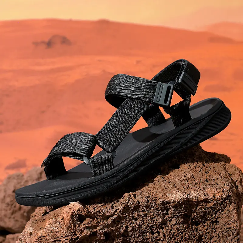 Men‘s Casual Breathable Black Sandals Non-slip Flip Flops High Quality Outdoor Beach Slippers Water Shoes 2025