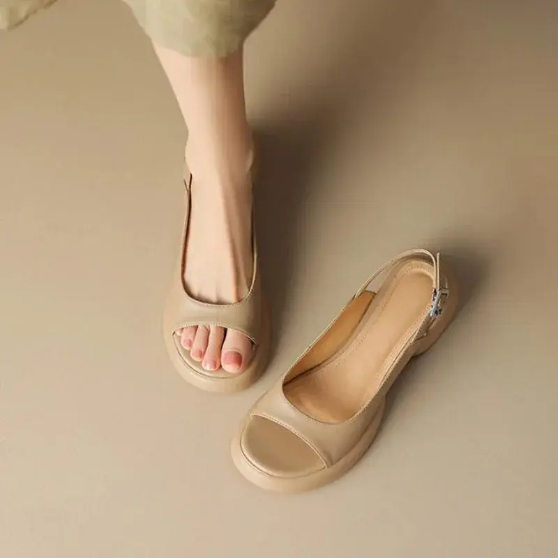 2025 New Women's Leather PU Platform Casual Sandals Ladies Gladiator Open Toe Beach Shoes Woman Shallow Roman Sandalias