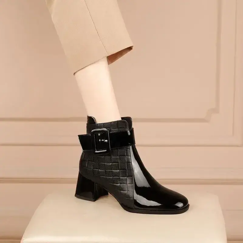 Women Ankle Boots Thick Heels Platform Short Boots Fashion Autumn2025  Female Shoes Retro Belt Buckle Work Shoes Botas De Mujer