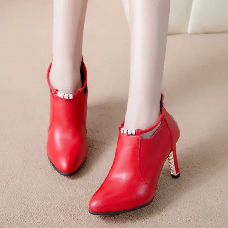Sexy Ankle Platform Chelsea Boots for Women Pointy High Heels Autumn New Designer Stilettos Boots Pumps Punk Motorcycle Botas