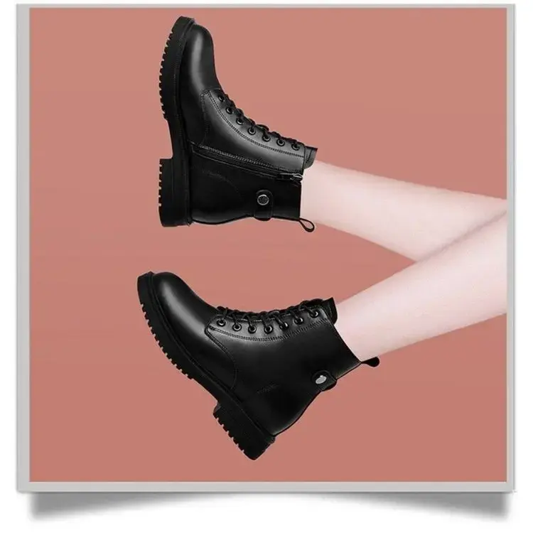 Minimalist Lace-up  Women Boots  Chunky Heel Platform Women Boots British Style Thick Sole Increase Height Casual Boots 2025