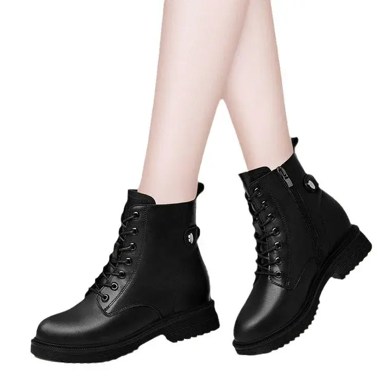 Minimalist Lace-up  Women Boots  Chunky Heel Platform Women Boots British Style Thick Sole Increase Height Casual Boots 2025