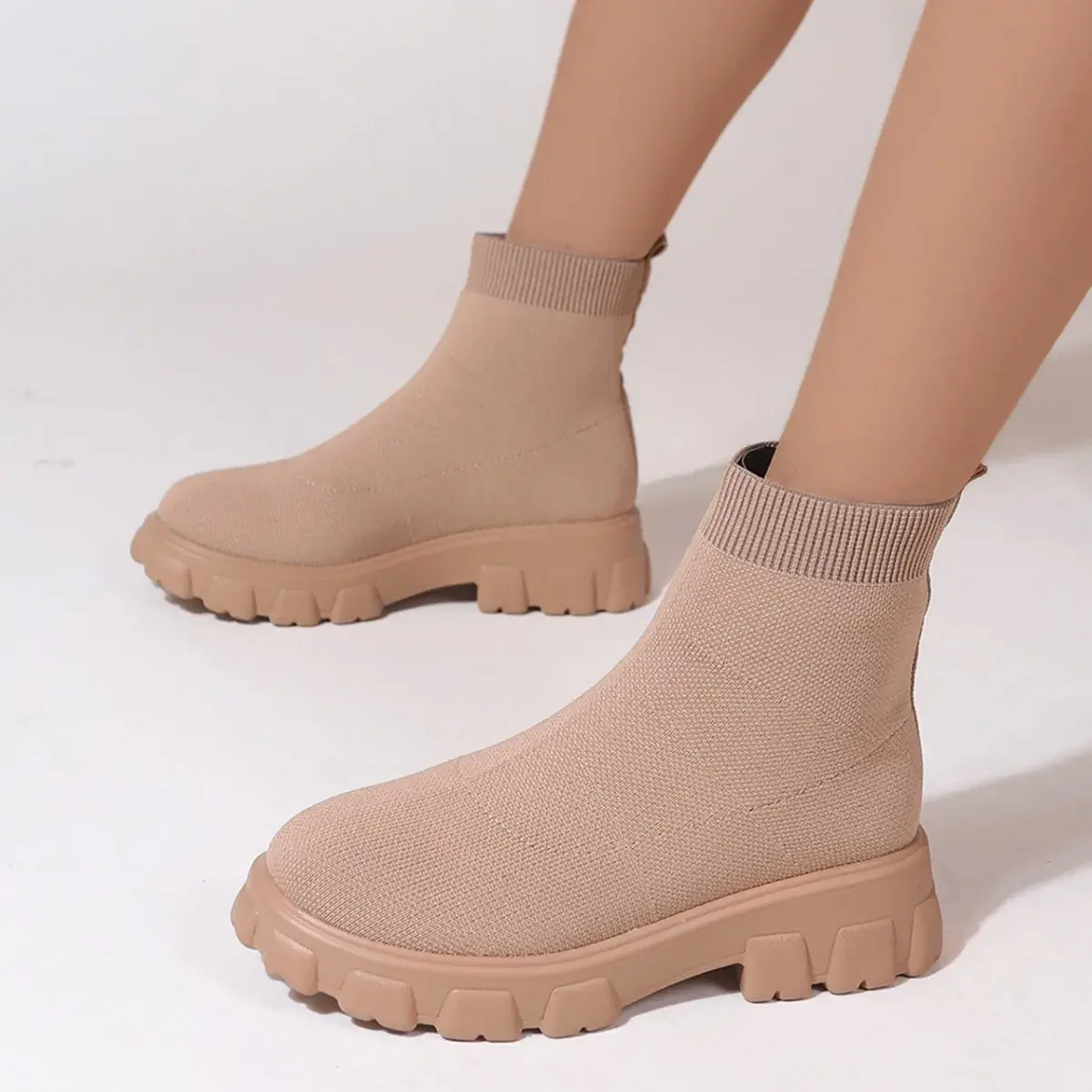 Brand Women Ankle Boots Lightweight Casual Shoes for Women Wedge Fashion Sock Boots Knitting Winter Medium Tube Platform Boot