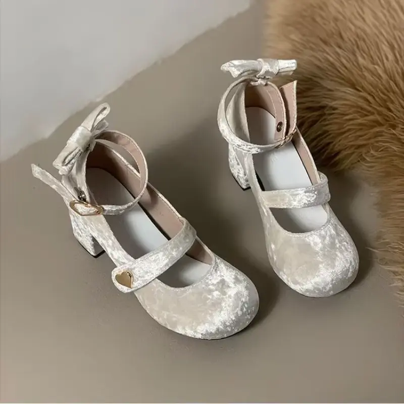 Women Elegant Mary Jane Shoes Spring Fashion Buckle Strap Soft Thick Heel Shoes Ladies New Designer Round Toe Pumps Shoes