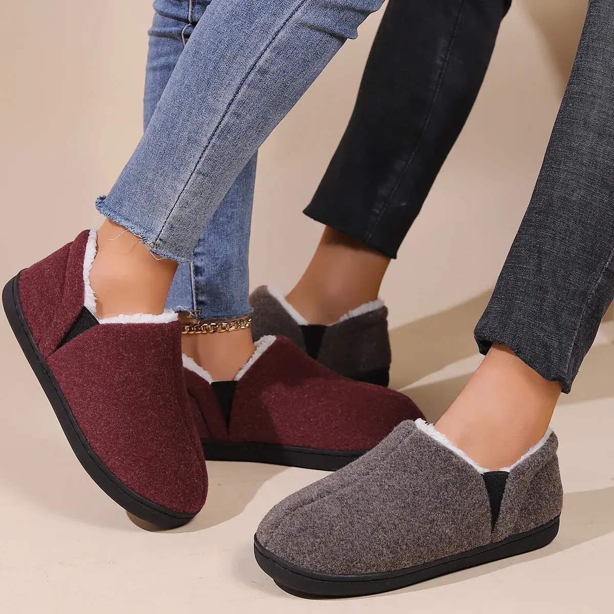 Women Thick Plush Non Slip Fluffy Shoes Women 2025 Winter New Comfort Plush Lined Cotton Shoes Woman Casual Warm Cotton Slippers