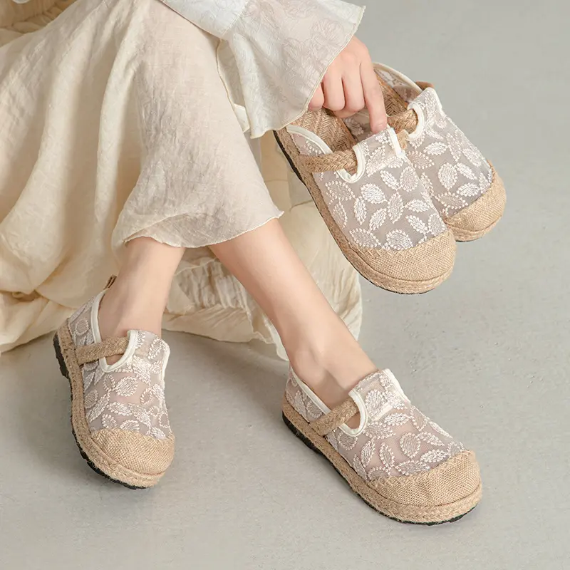 Large Size Single Shoe Women's Summer New Lace Mesh Hollowed Out Women's Flat Bottomed Fisherman's Shoes flat shoes women
