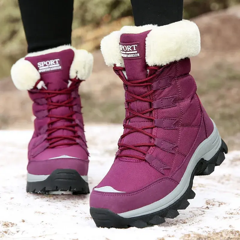 Winter Women Boots High Quality Warm Snow Boots Lace-up Comfortable Ankle  Outdoor Waterproof Hiking