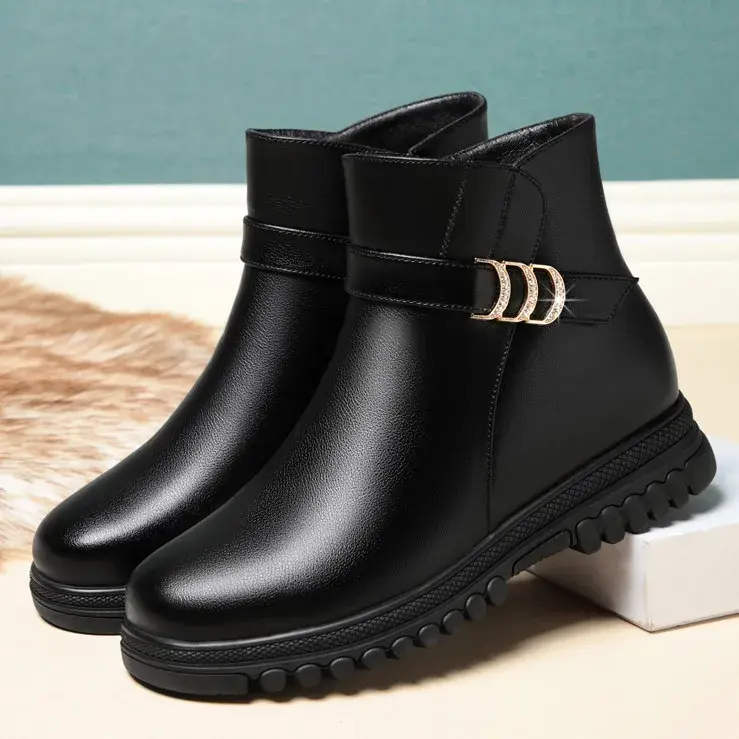Winter Autumn Woman Fashions Elegant Casual Simple Ankle Snow Boots Mother Flat Warm Non-slip Plush Velvet Cotton Shoes
