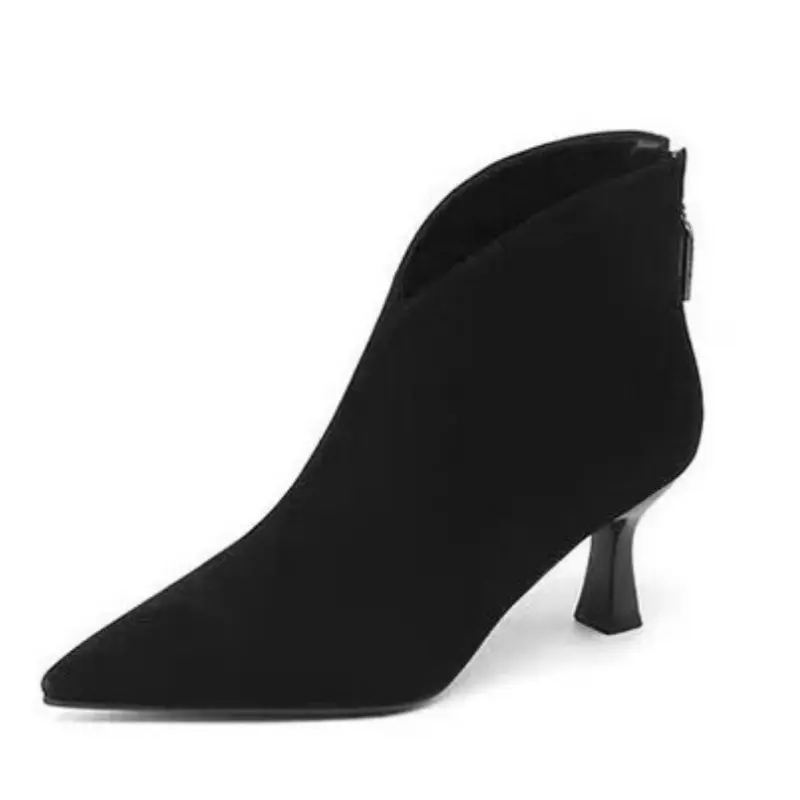 2025Vintage Pointed Toe Women Ankle Boots Fashion Elegant Back Zippers Short Booties Autumn Winter Ladies Concise High Heels