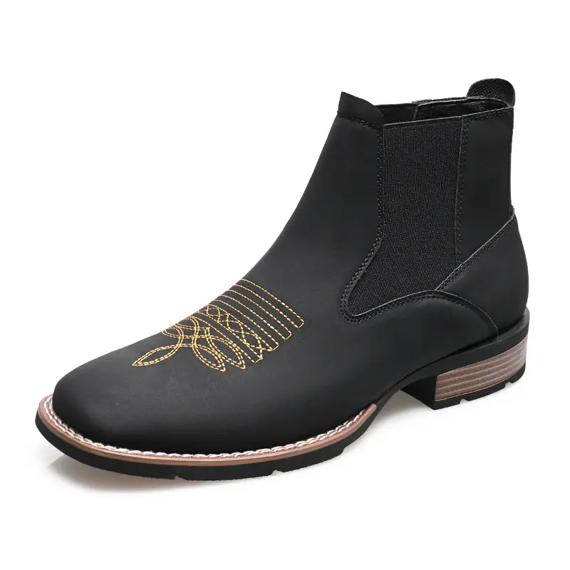 Men's Chelsea Boots High Quality Casual Leather Boots Retro Ankle Boots for Men Embroidery Western Cowboy Boot Botas Masculinas