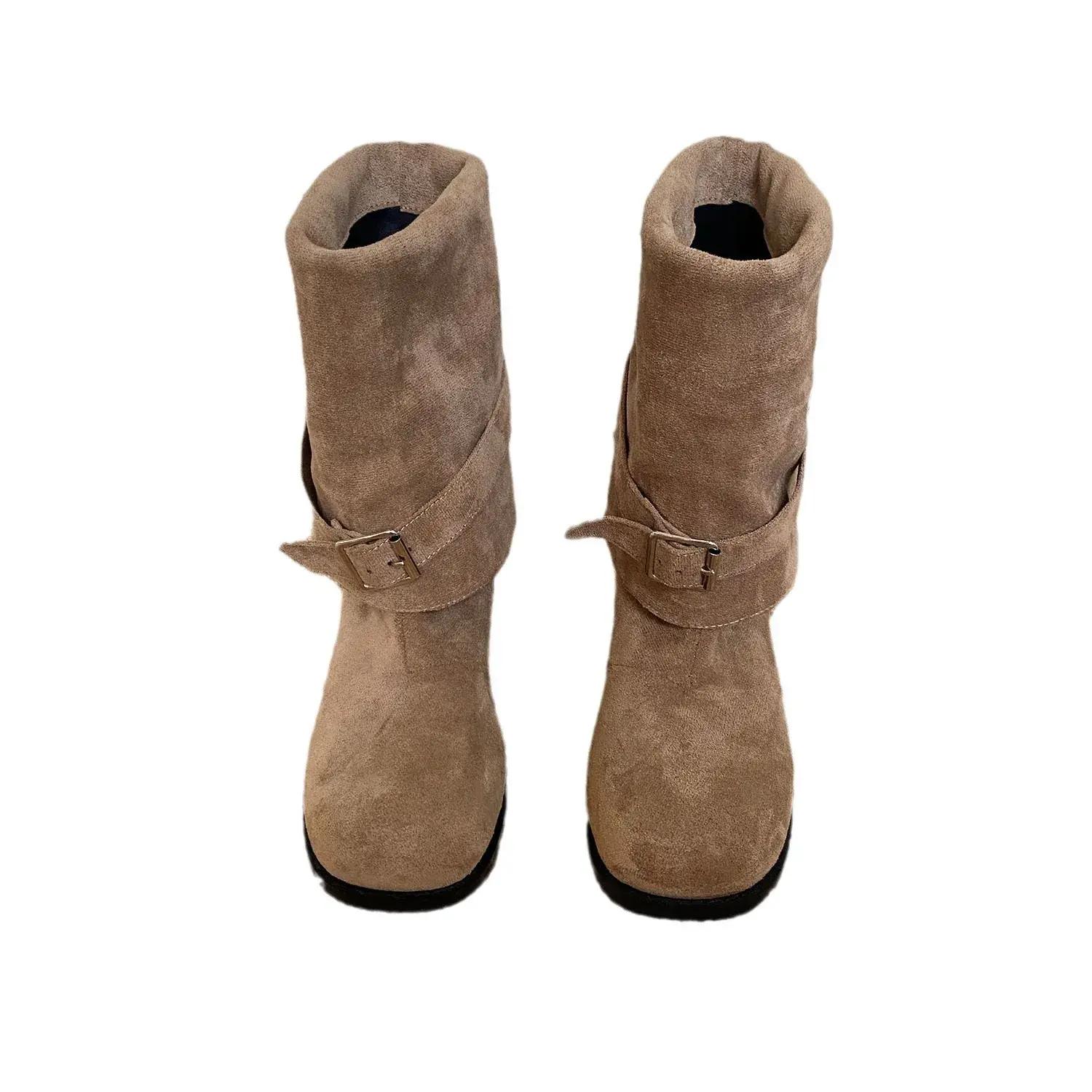Platform Thick Heel Women Western Cowboy Boots Fashion Slip On Folded Pile Long Booties Female Shoes Autumn Winter