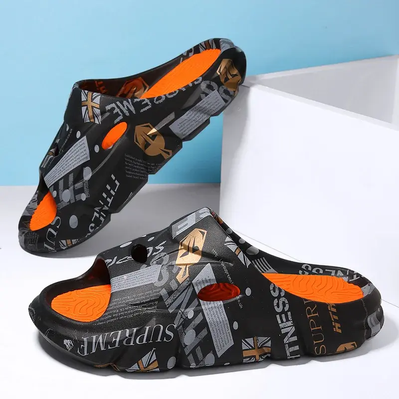 Slippers Men Casual EVA Soft Sole  Trend Thick Platform Outdoor Beach Shoes Couple Indoor Home Slides Bathroom Non-slip Slides