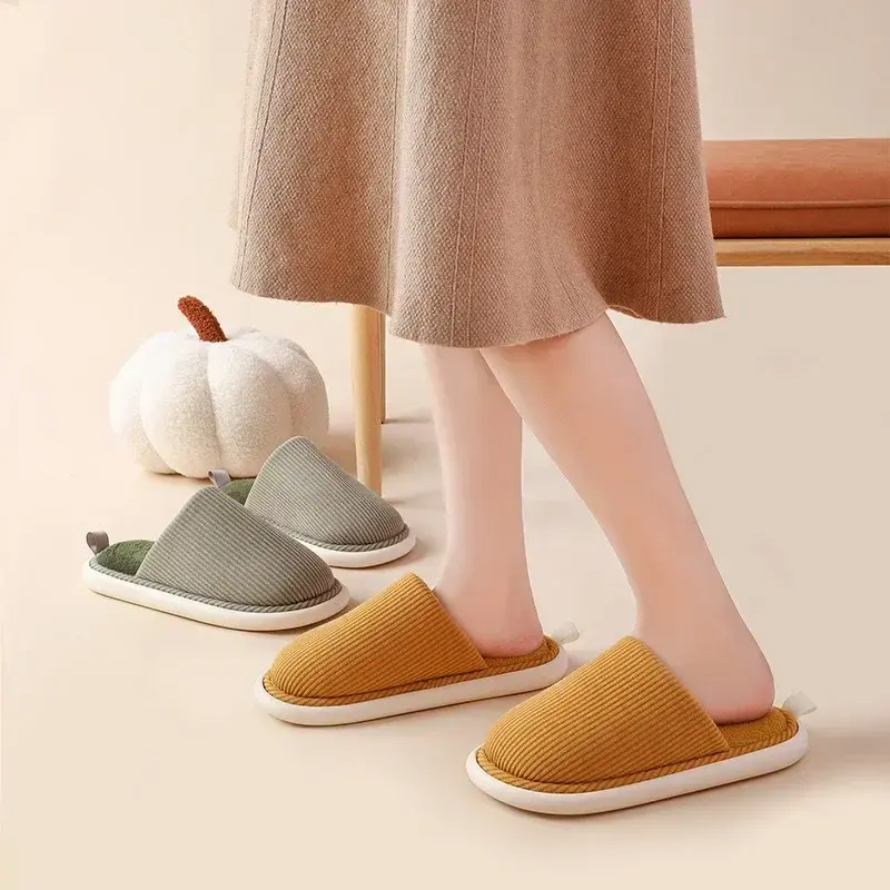 Cotton Slippers 2024 Women Winter Floor Plush Slipper Home Anti Slip Flat Bottom Comfort Soft Bottom Lightweight Cotton Slippers