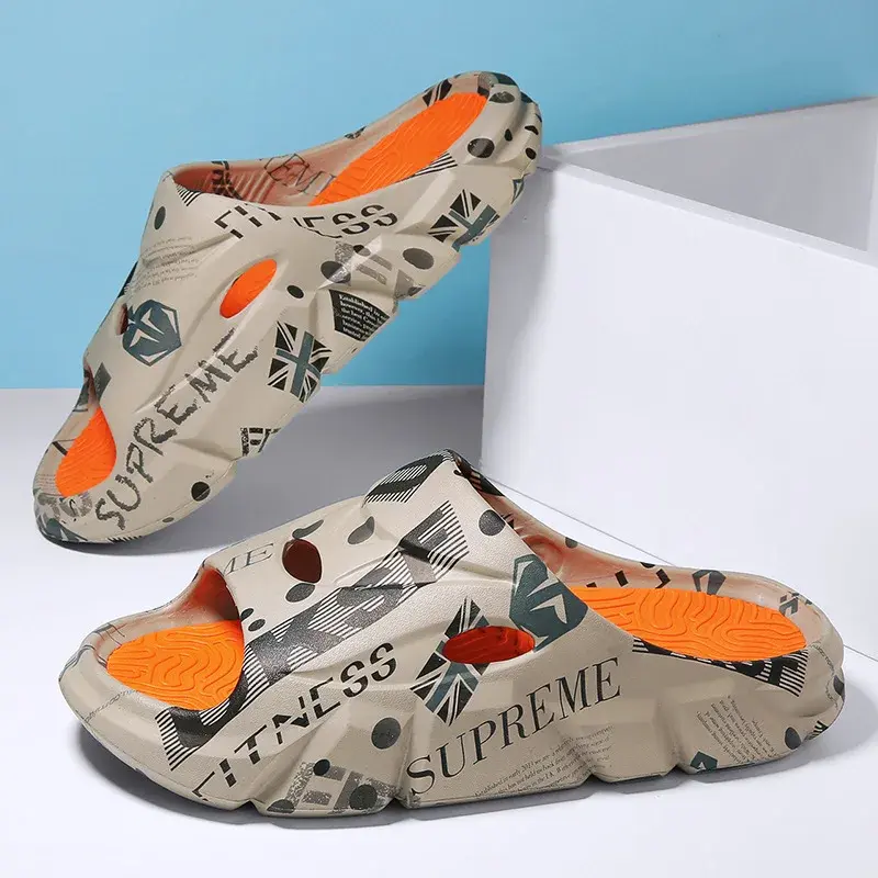 Slippers Men Casual EVA Soft Sole  Trend Thick Platform Outdoor Beach Shoes Couple Indoor Home Slides Bathroom Non-slip Slides