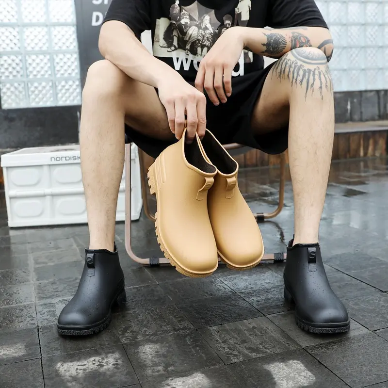 Rain Shoes Men's Non-slip ,Waterproof Shoes Outdoor Fashion Wear-resistant Plastic Shoes Winter Cotton Warm Short Rain Boots Men