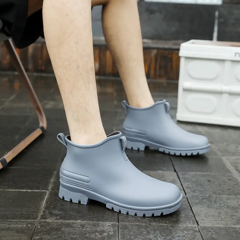 Rain Shoes Men's Non-slip ,Waterproof Shoes Outdoor Fashion Wear-resistant Plastic Shoes Winter Cotton Warm Short Rain Boots Men