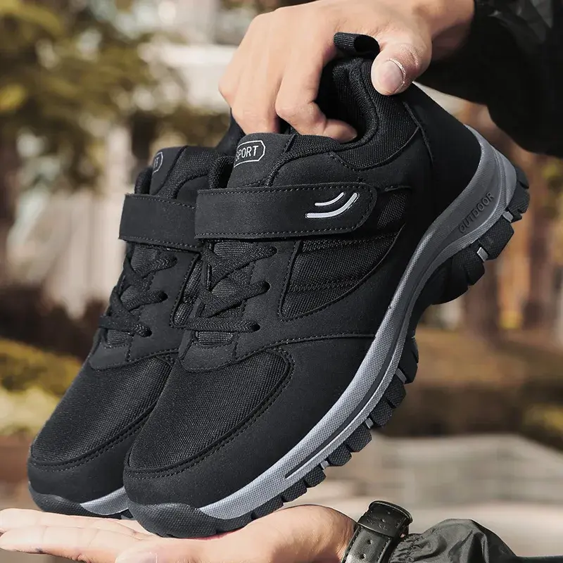 Men's Trendy Running Shoes With Hook And Loop Fastener, Comfy Breathable Wear Resistant Shock Absorption Cushioned Sneakers