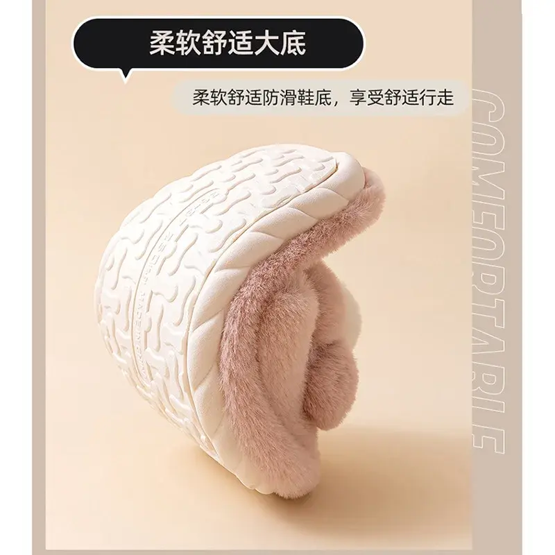 Women's Fashion Fluffy Home Slippers Winter Open Toe Soft Flat Heels Slides Female Cozy Indoor Non-slip Warm Furry Cotton Shoes