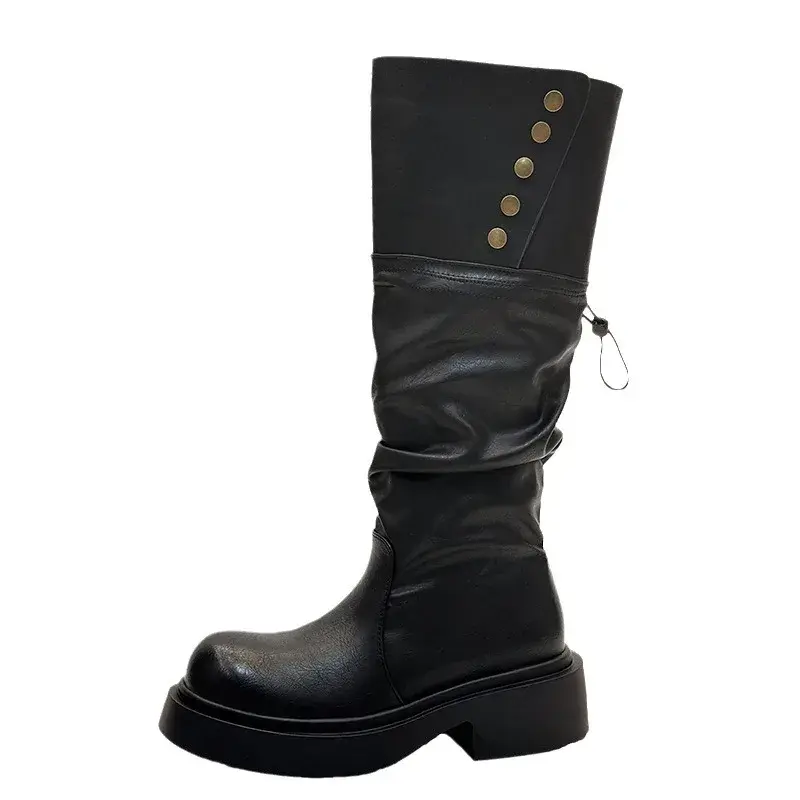 Knee High Boots Women Fashion Button Slip on Ladies Low Heel Knight Boots New Autumn Winter Women Long Booties Zapatos De Mujer