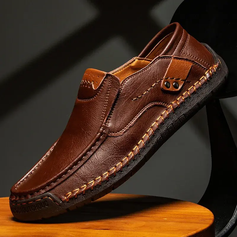 Handmade Leather Men Shoes Casual Comfortable Men Loafers Slip On Leather Shoes Men Flats Hot Sale Outdoor Walking Shoes