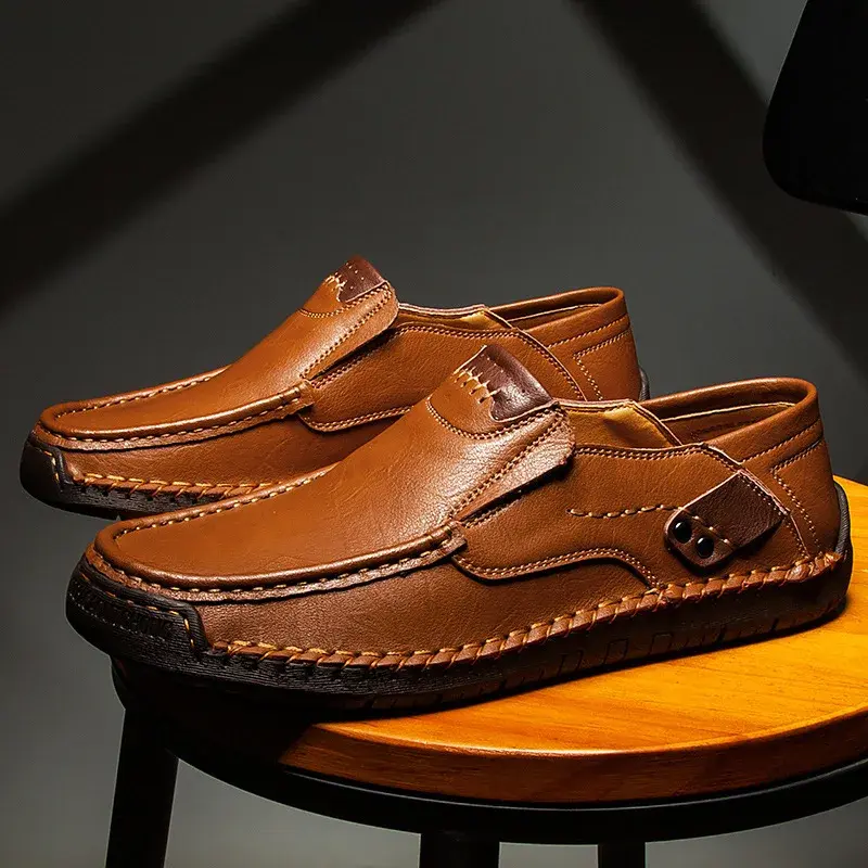 Handmade Leather Men Shoes Casual Comfortable Men Loafers Slip On Leather Shoes Men Flats Hot Sale Outdoor Walking Shoes