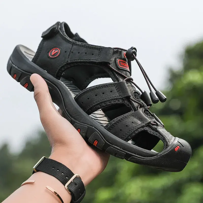 2025 Men Sandals Leather Mens Casual Shoes Breathable Outdoor Sandals for Men Beach Shoes Slippers Fashion Roman Shoes