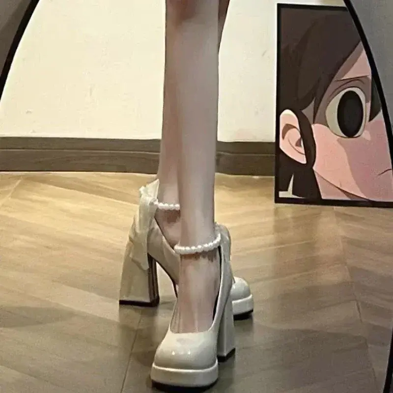 Women's High Heels with Elegant Bows Women Shoes Party Square Toe Pearl Sandals Thick Heel Shoes for Women Retro Zapatos2025