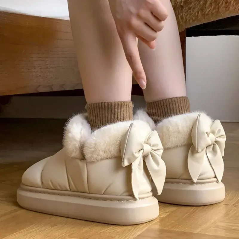 Butterfly Cotton Shoes Women Winter Brown Warm Comfortable Household Slippers 2024 Girls' Warm Thick Sole Outdoor Flat Shoes