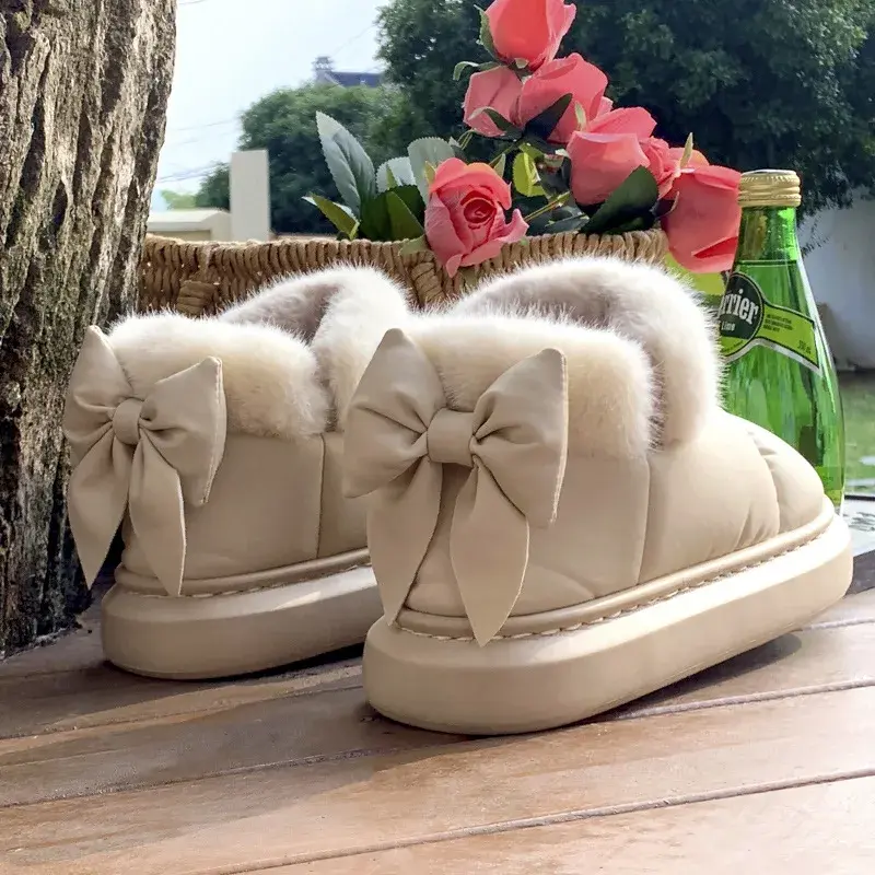 Butterfly Cotton Shoes Women Winter Brown Warm Comfortable Household Slippers 2024 Girls' Warm Thick Sole Outdoor Flat Shoes