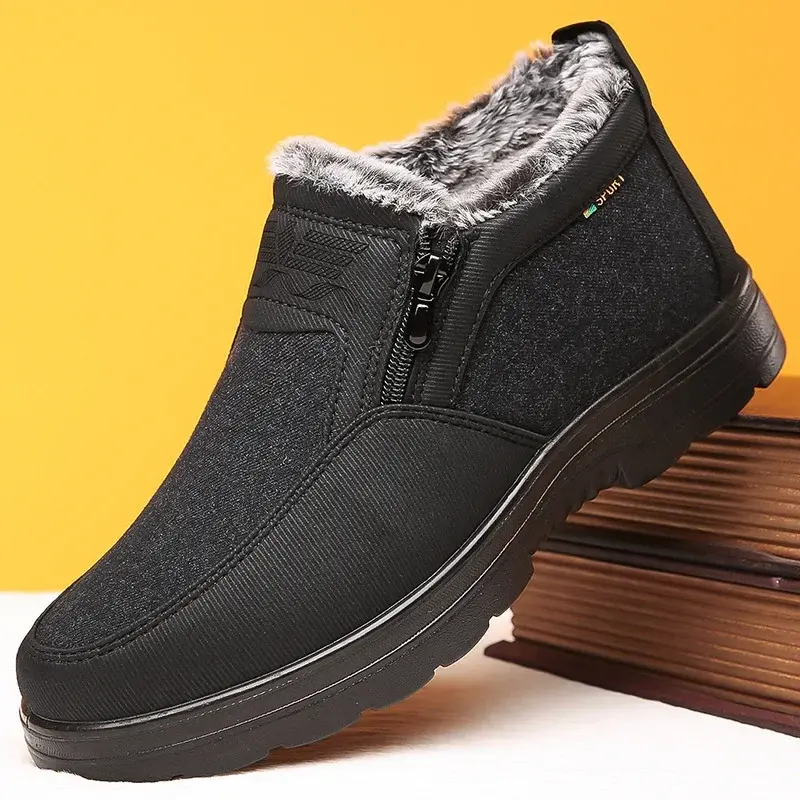 Winter Cotton Shoes Middle-aged Elderly Men's New Plush Warm Anti Slip Waterproof Snow Boots Outdoor Work Travel Leisure Shoes