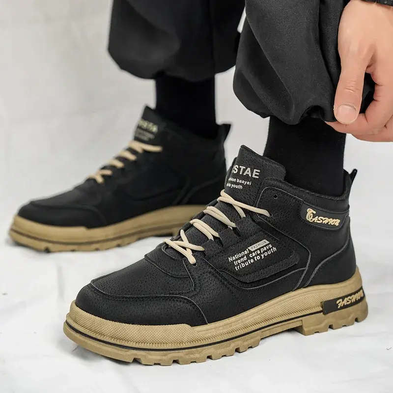 Men's Boots 2024 Autumn/Winter High Top Leather Shoes Outdoor Fashion Sports Running Thick Bottom Height Increasing Ankle Boots
