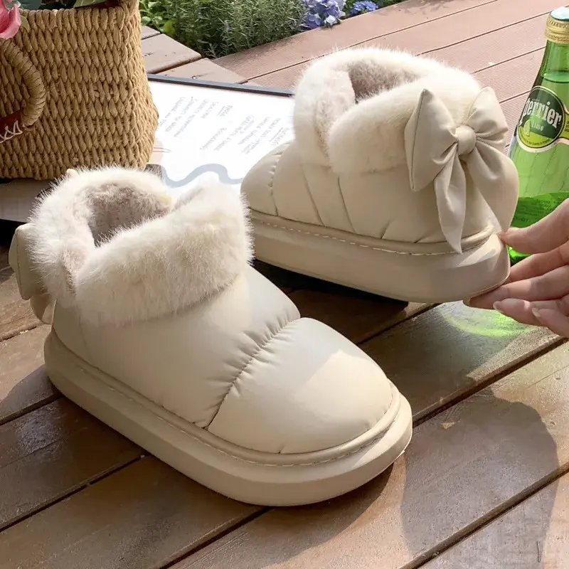 Butterfly Cotton Shoes Women Winter Brown Warm Comfortable Household Slippers 2024 Girls' Warm Thick Sole Outdoor Flat Shoes