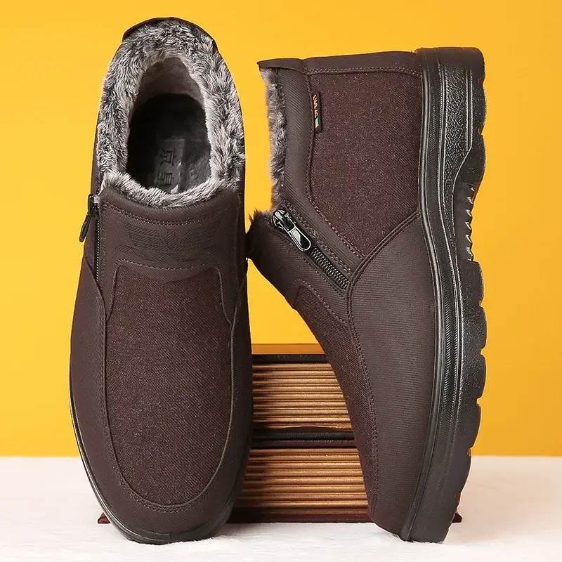 Winter Cotton Shoes Middle-aged Elderly Men's New Plush Warm Anti Slip Waterproof Snow Boots Outdoor Work Travel Leisure Shoes