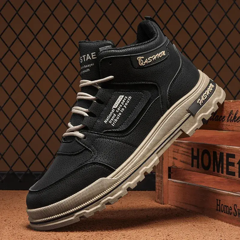 Men's Boots 2024 Autumn/Winter High Top Leather Shoes Outdoor Fashion Sports Running Thick Bottom Height Increasing Ankle Boots