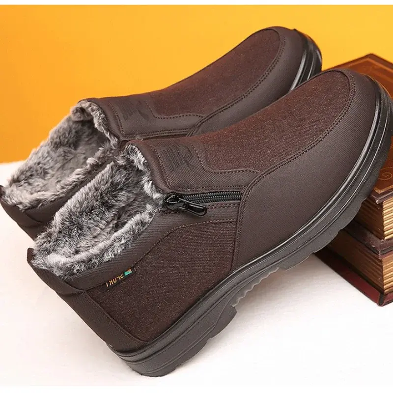 Winter Cotton Shoes Middle-aged Elderly Men's New Plush Warm Anti Slip Waterproof Snow Boots Outdoor Work Travel Leisure Shoes