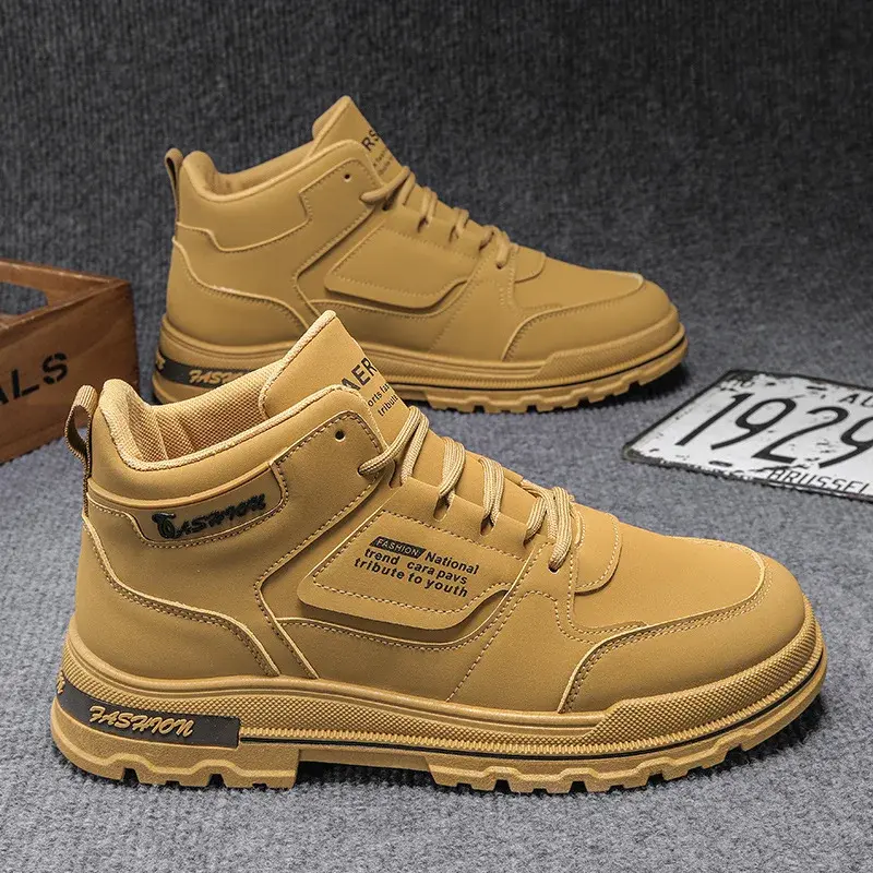 Men's Boots 2024 Autumn/Winter High Top Leather Shoes Outdoor Fashion Sports Running Thick Bottom Height Increasing Ankle Boots