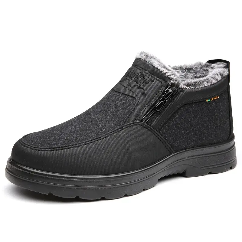 Winter Cotton Shoes Middle-aged Elderly Men's New Plush Warm Anti Slip Waterproof Snow Boots Outdoor Work Travel Leisure Shoes