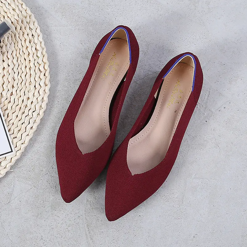 women shoes flat knit breathable square heel fashionable beautiful princess antiskid rubber sole comfortable 2025