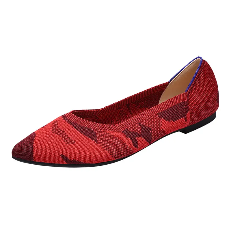 women shoes flat knit breathable square heel fashionable beautiful princess antiskid rubber sole comfortable 2025